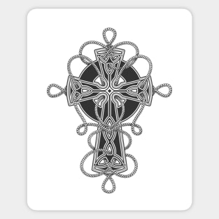Celtic Cross entwined by ropes Tattoo in engraving style. Sticker